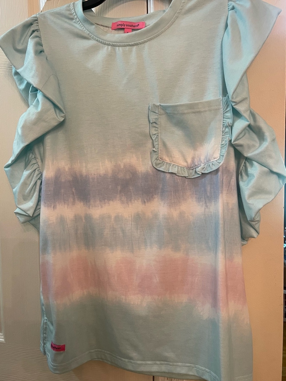Simply Southern Pastel Tie-Dye Ruffle Sleeve Top - Light Blue, Lavender, Pink